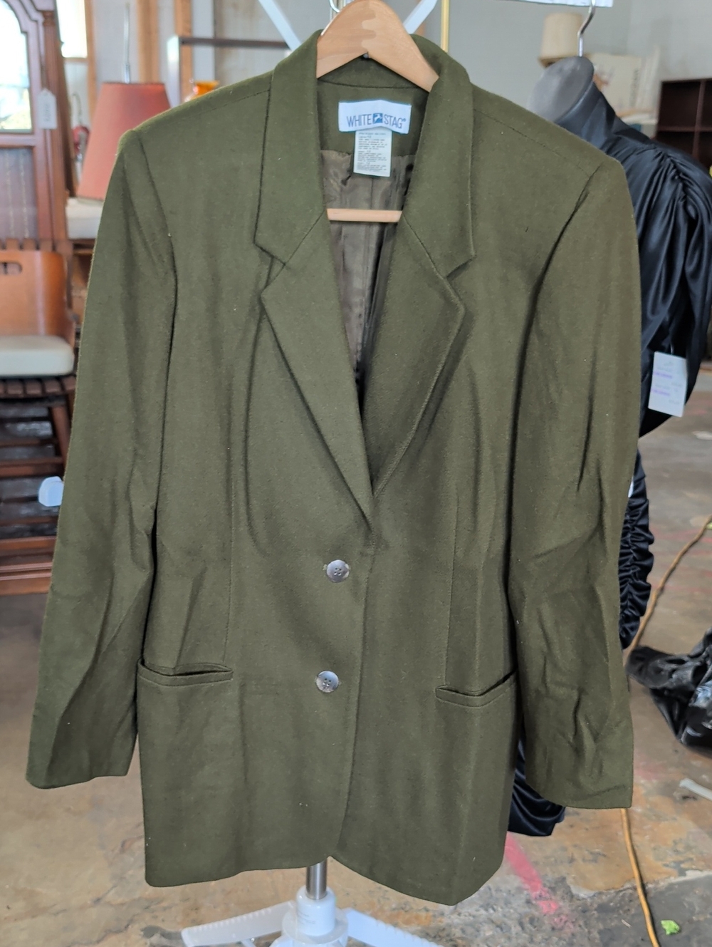 Vintage White Stag Olive Green 100% Wool Women's Blazer Jacket
